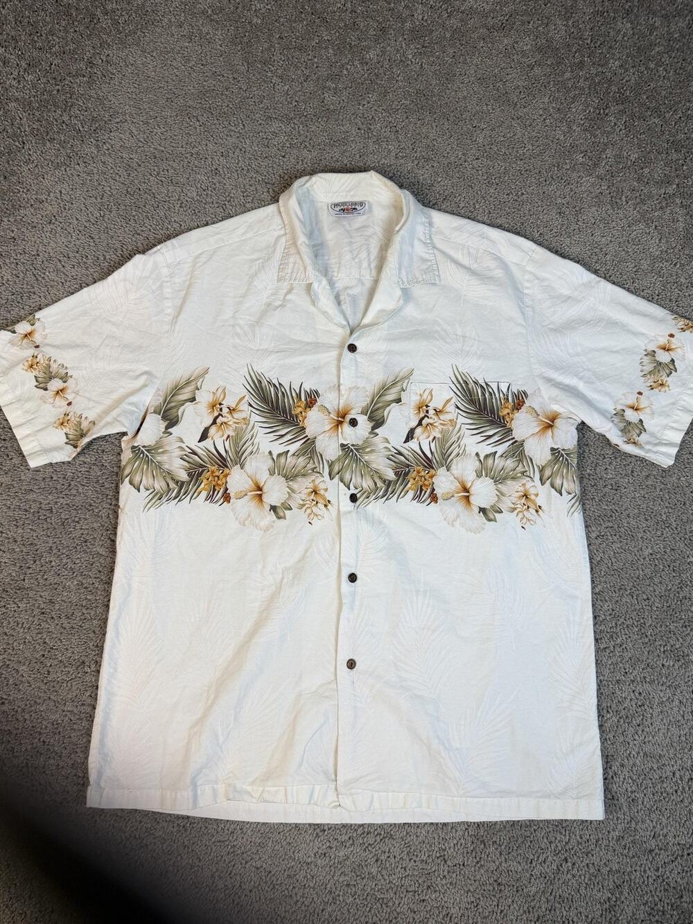Pacific Legend Apparel Shirt Mens M White Floral Short Sleeve Button Up